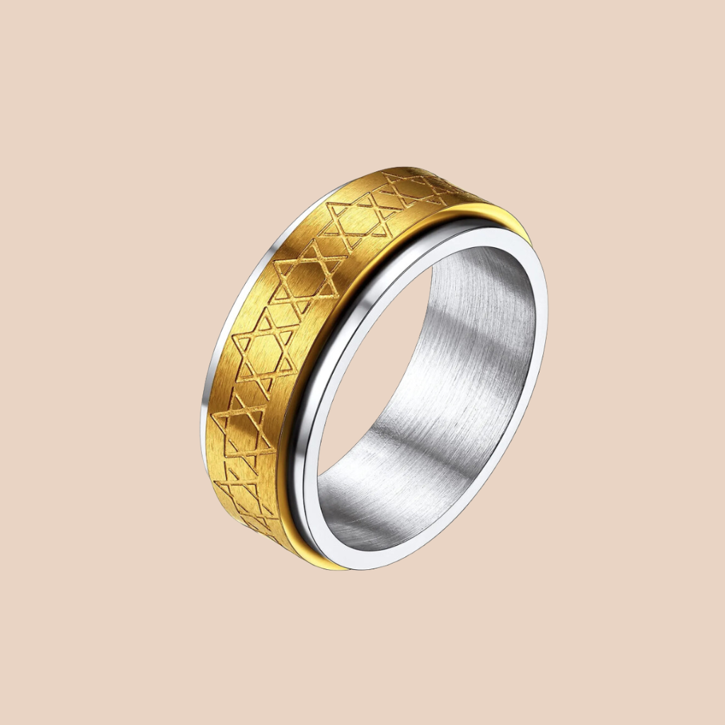 Mens Twist Magen David Ring - Gold