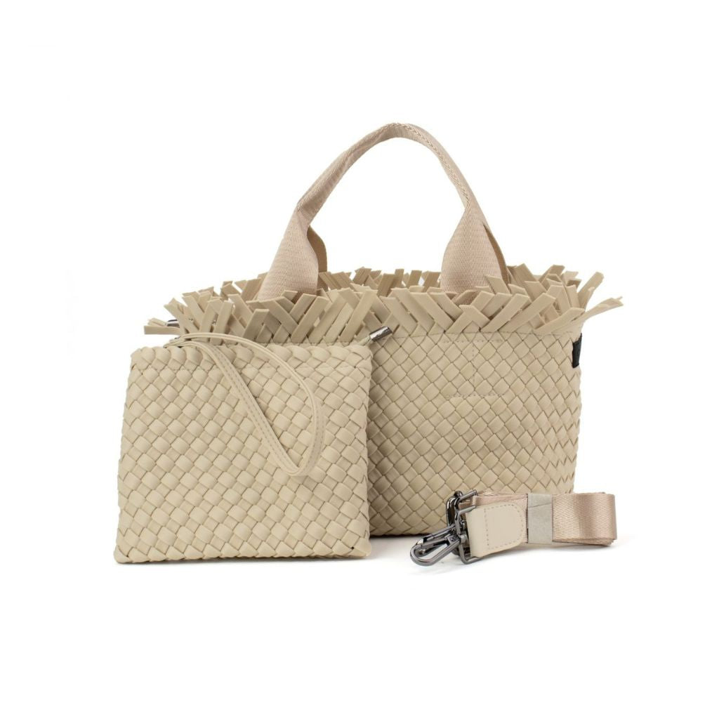 Woven Neoprene Mini Tote - Fringe Beige