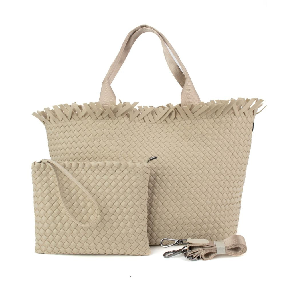 Woven Neoprene X-Large Beach Tote - Fringe Beige