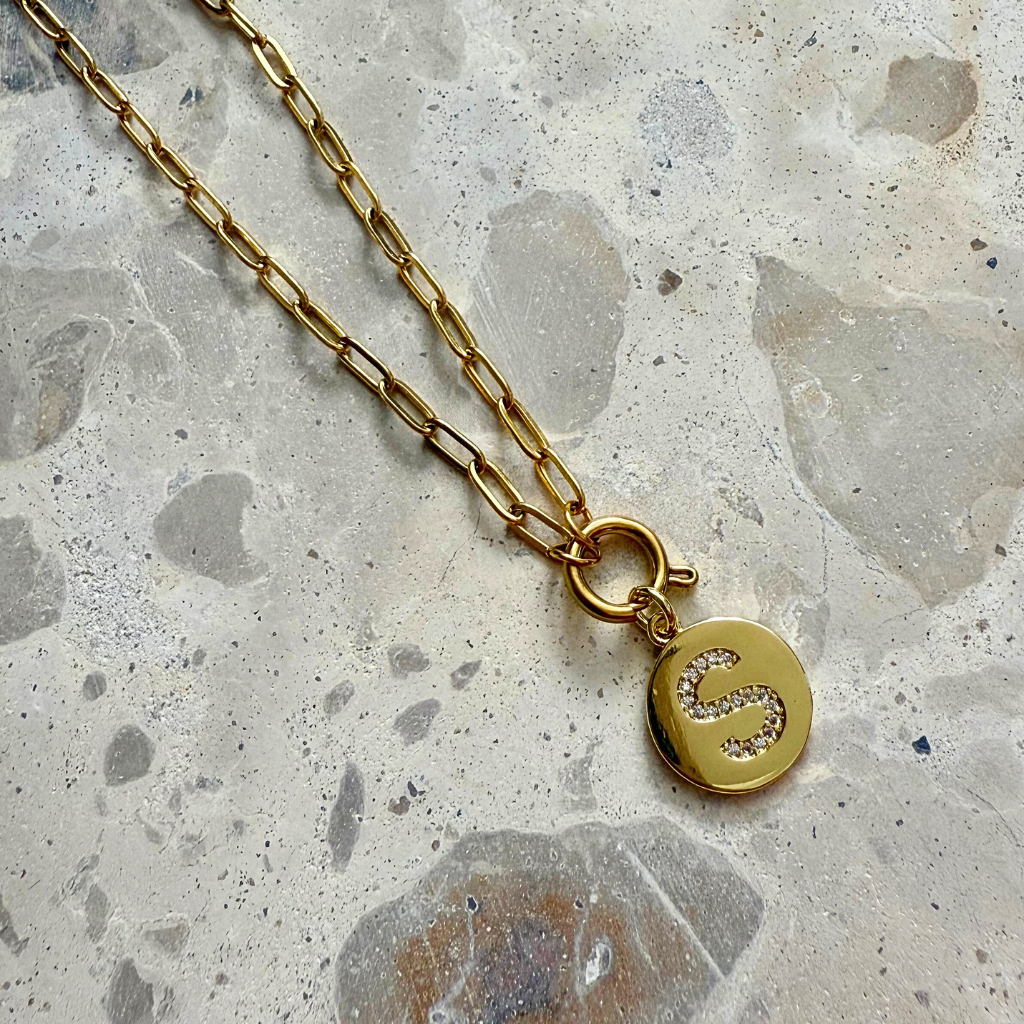 Custom Disc Initial Pendant Necklace