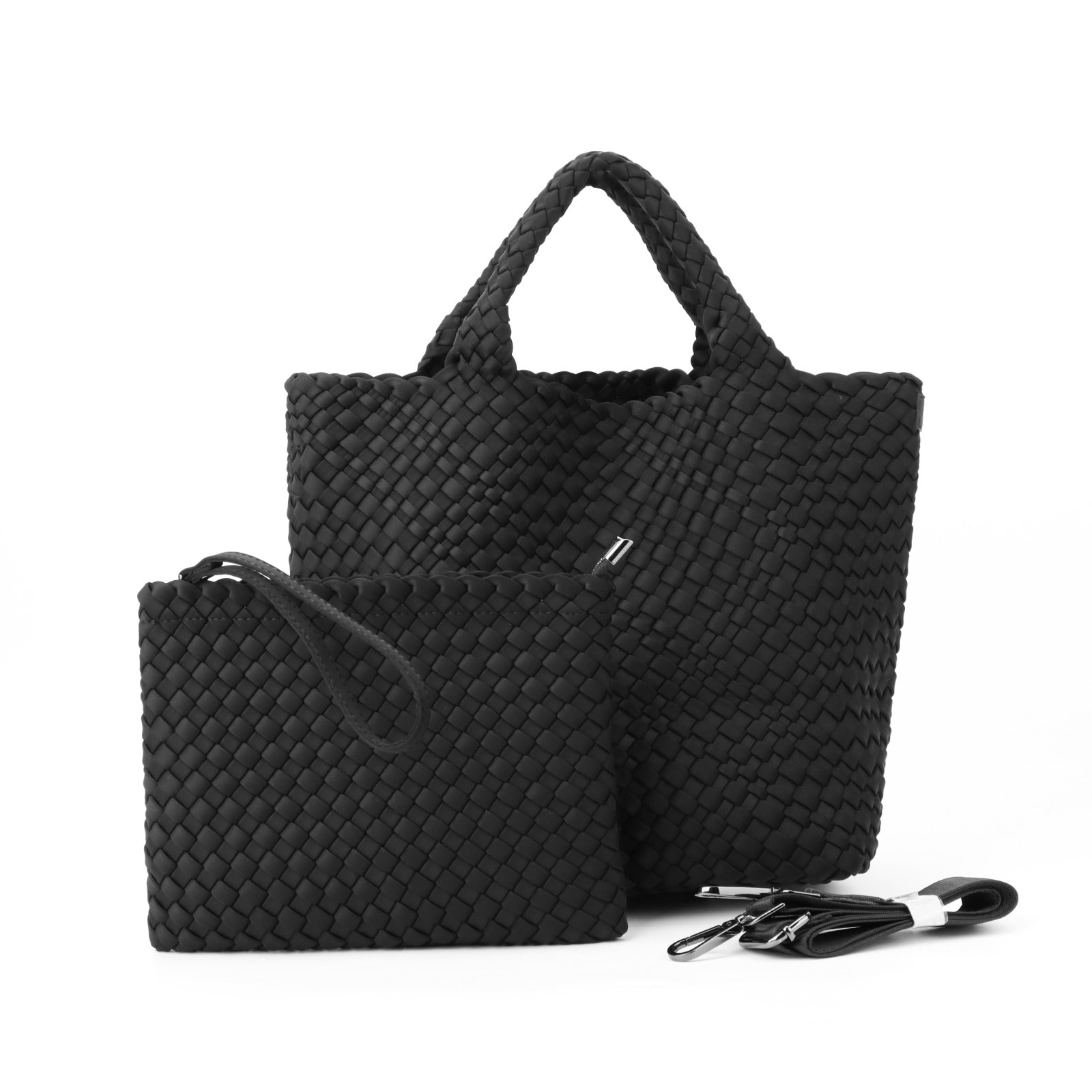 Woven Neoprene Shoulder Tote - Black